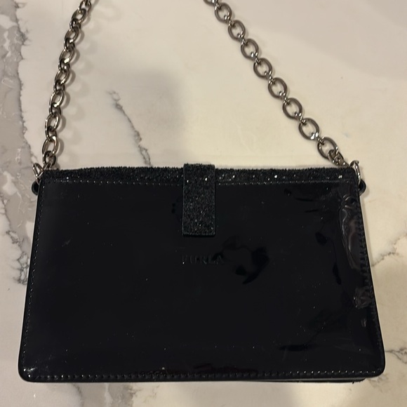 Furla Black Glitter and patent leather Chain Bag